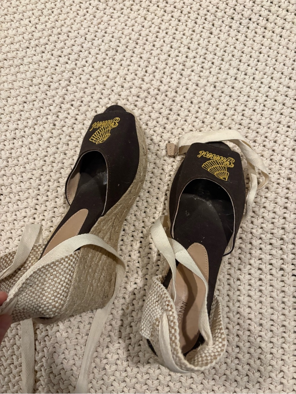 GANNI Espadrille Wedge Sandals in Black and Natural